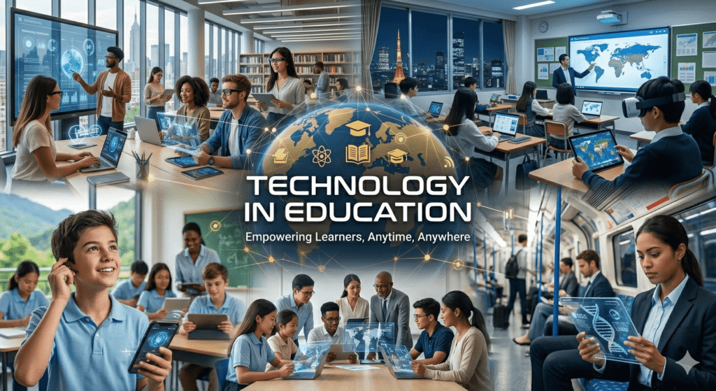 students using technology in daily life for online learning and digital education