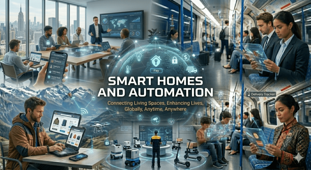 smart home technology in daily life with automated lighting and voice assistants
