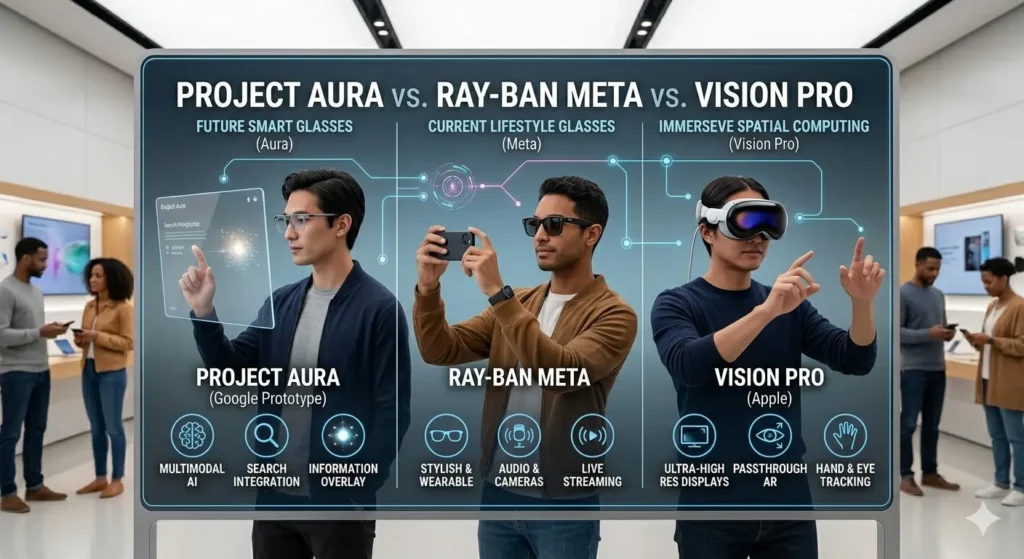 Smart Glasses Comparison: Aura vs Ray-Ban vs Vision Pro