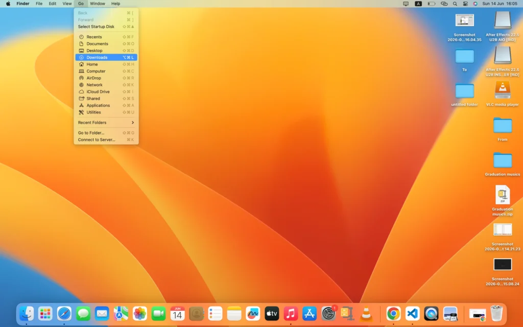 Downloads folder on Mac showing recently downloaded files