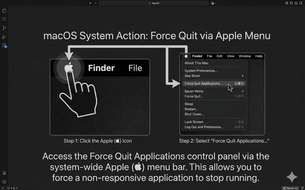 Force quitting a frozen app from the Apple menu on Mac