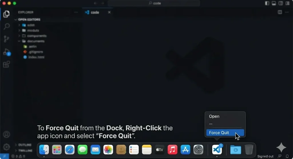 Force quit a frozen app directly from the Mac Dock