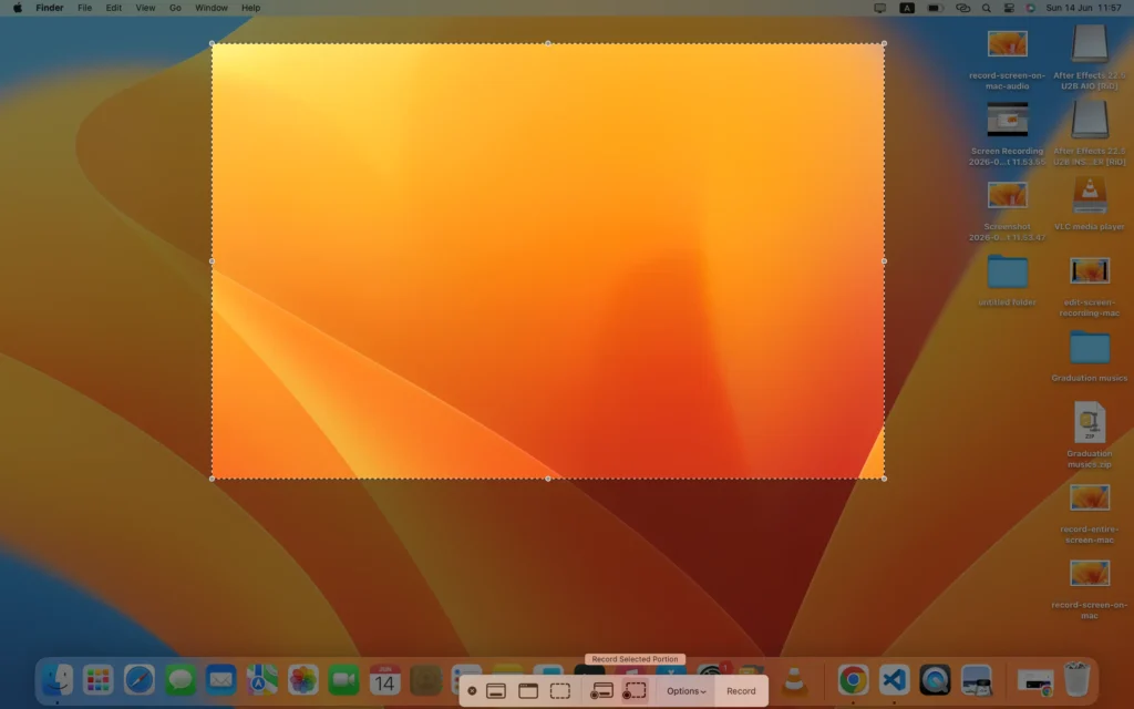 Record screen on Mac using the selected portion recording option