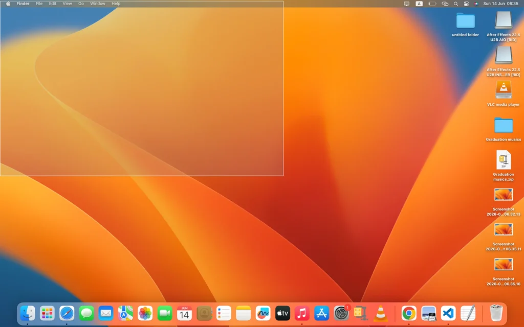 Screenshot on Mac selecting a custom area of the screen with the crosshair tool