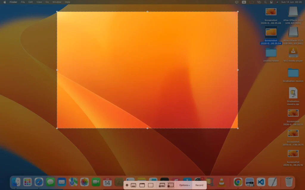 Screenshot Toolbar on Mac displaying screen capture and recording options