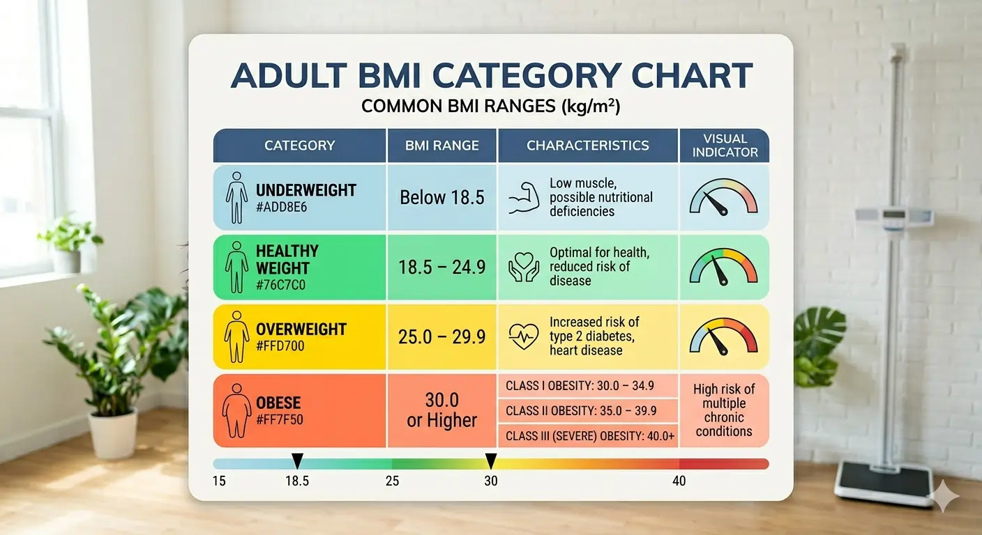 BMI category chart showing underweight normal overweight and obese BMI ranges
